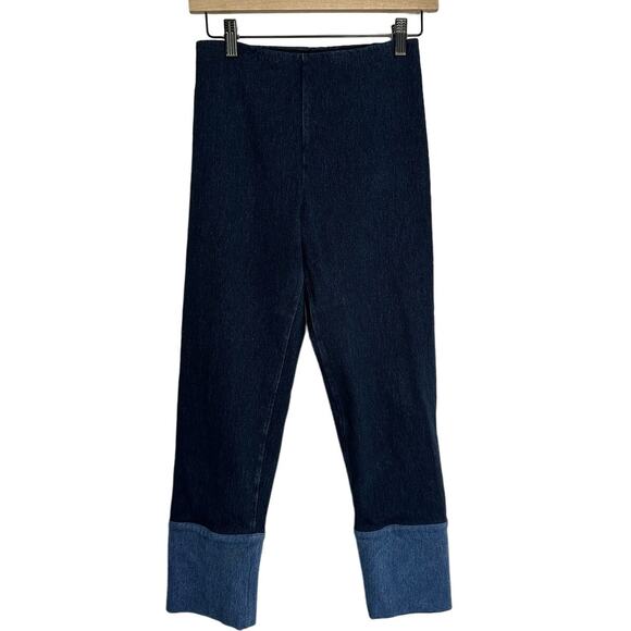 Lysse Blue Two Tone  Button Leg Pull On Denim Capri Pants, Size S - Picture 1 of 8